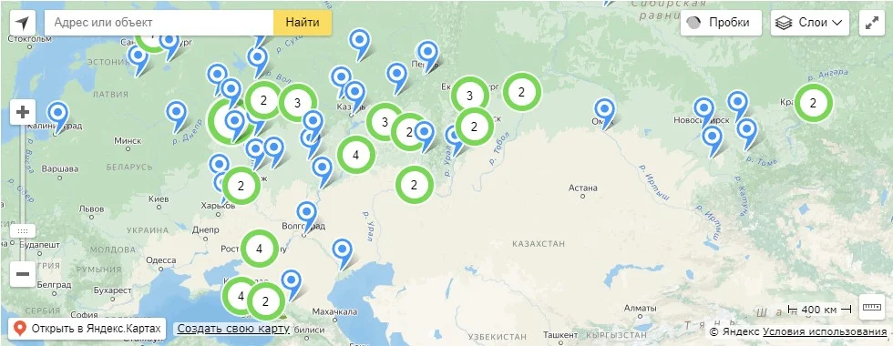 Карта автодилеров в России